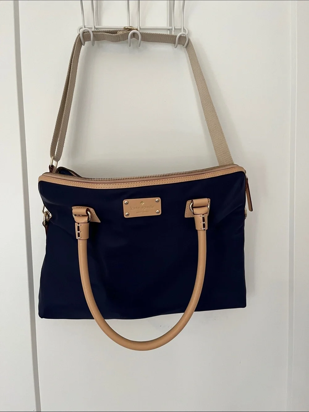 kate spade Navy Laptop Tote with Tan Leather Trim